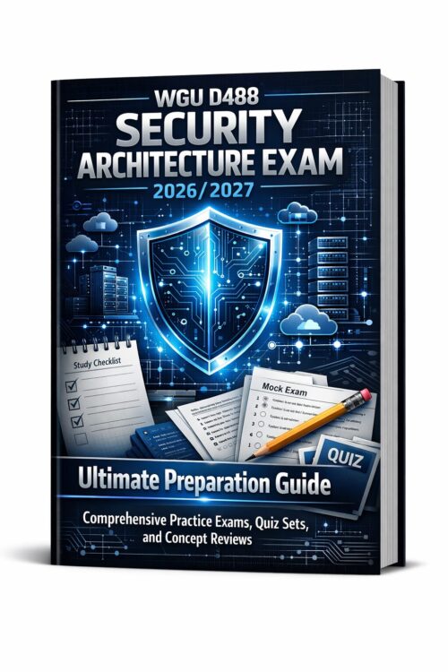 Create a sleek WGU D488 Security Architecture Exam Prep Guide 2026/2027 with Practice Exams & Quizzes