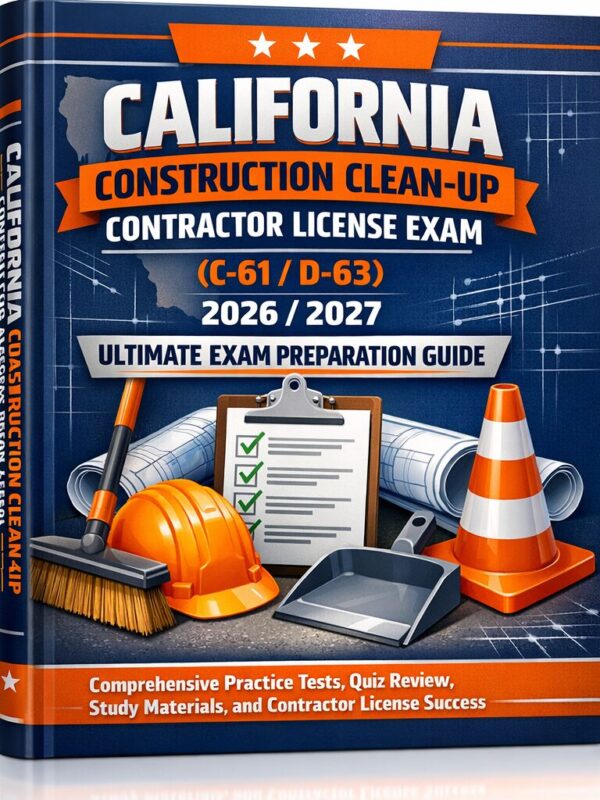 Premium 3D book (1) California Construction Clean-Up Contractor License Exam C-61 / D-63 2026/2027 Ultimate Prep Guide